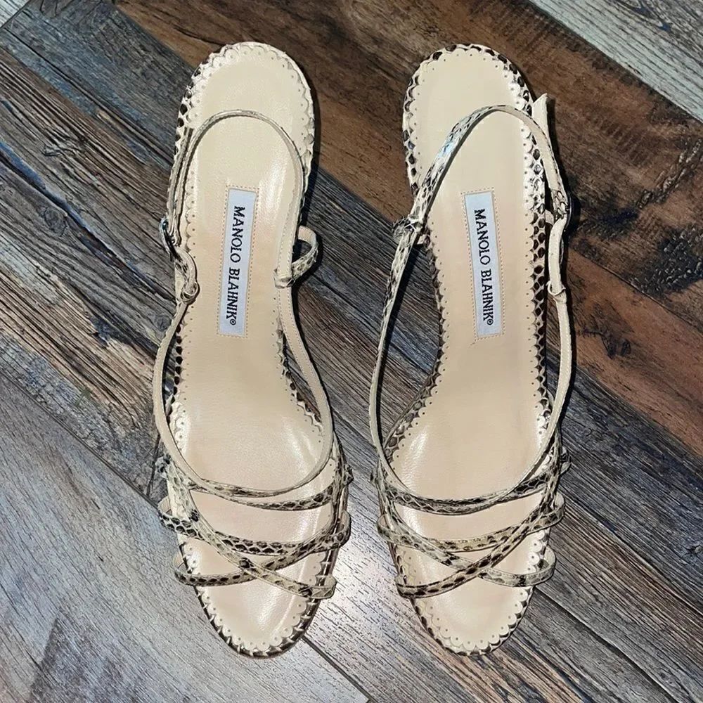 Manolo Blahnik Strappy Snake Heels with dust bag